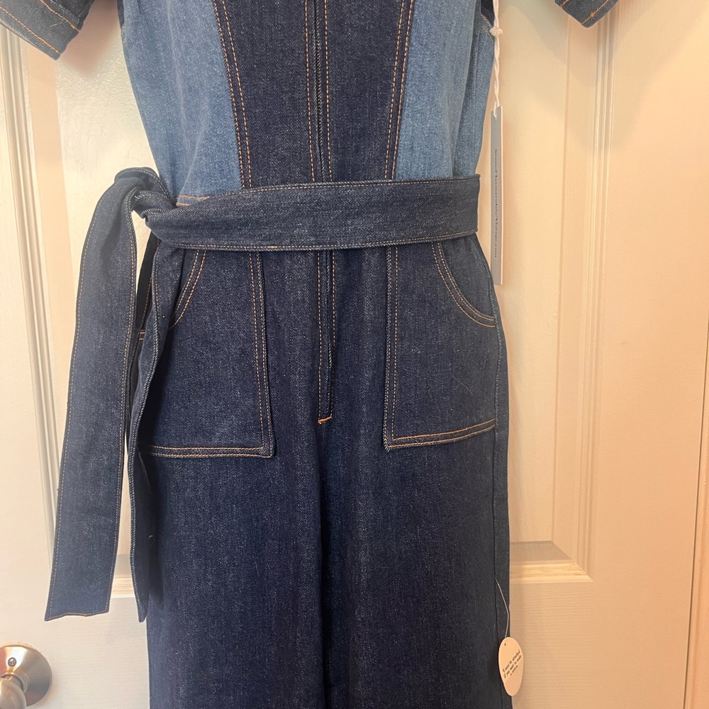 NEW Rare Stoned Immaculate Blue Jean Baby Denim Jumpsuit 70s Flared-Small/4-NWT - Picture 6 of 16